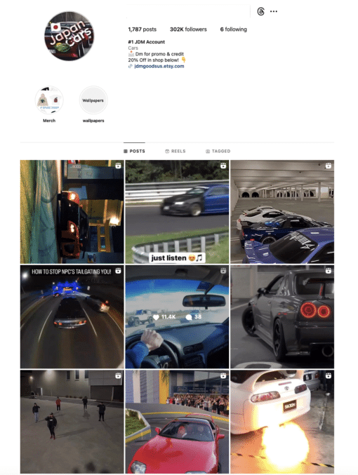 Buy Cars Instagram Account for Sale